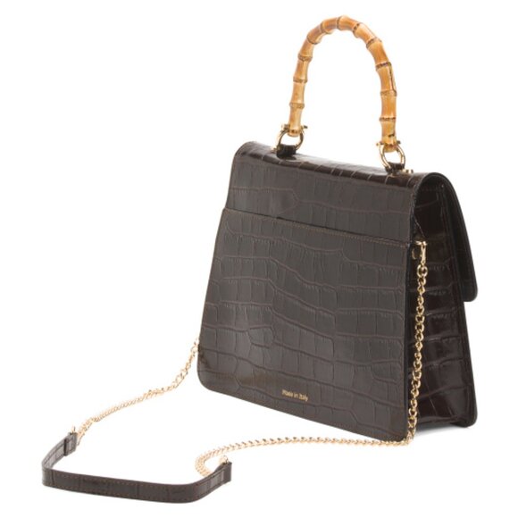 PRATESI Made In Italy Leather Crocodile Turn Lock Satchel With Handle - Picture 3 of 4